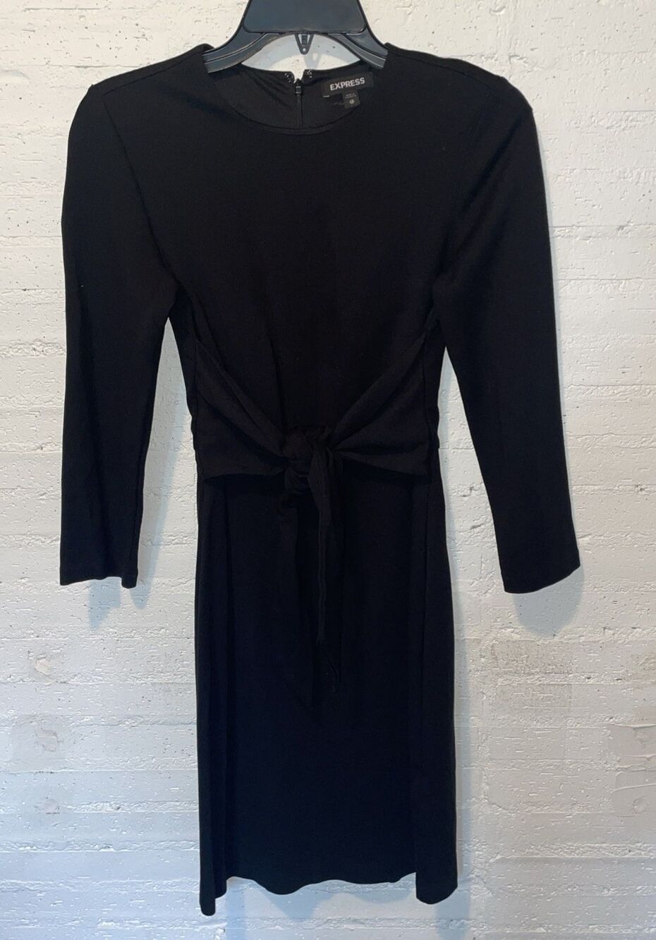Express Women’s Long Sleeve Black Knit Wrap, Minimalist Dress XS